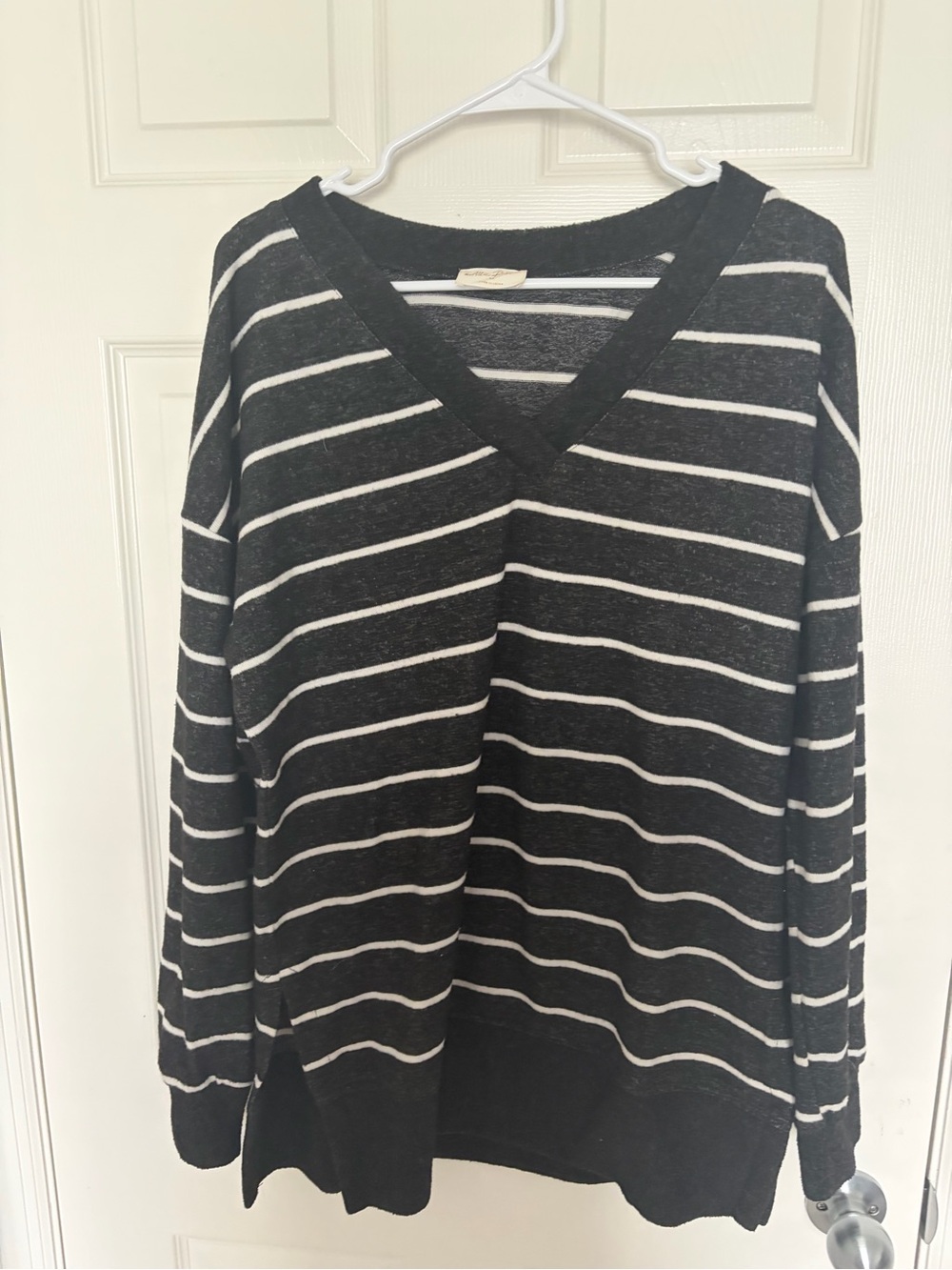 Classic Black and White Striped V-Neck Women's Sweater